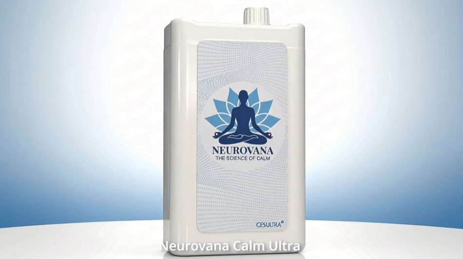 Woman using Calm Ultra CES device during an evening wellness routine